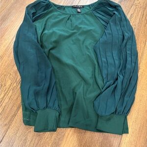 Stylish Teal Blouse with Pleated Sleeves